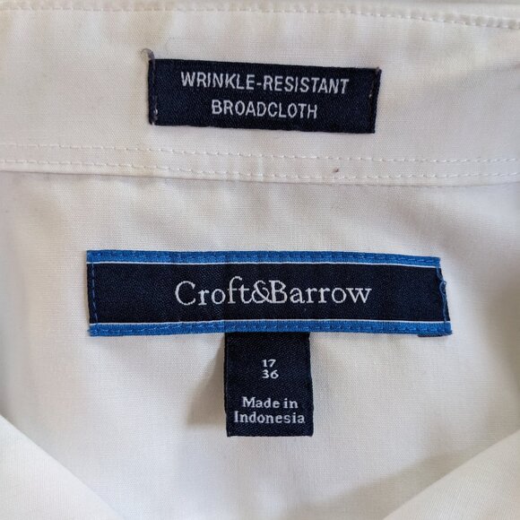 Croft & Barrow Mens Dress Shirt 17-36 White Button Down Office Formal Internship - Picture 6 of 8